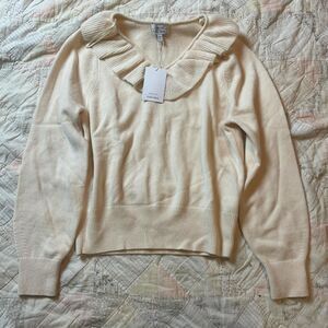 other stories ruffle collar wool cream knit sweater new with tags size medium